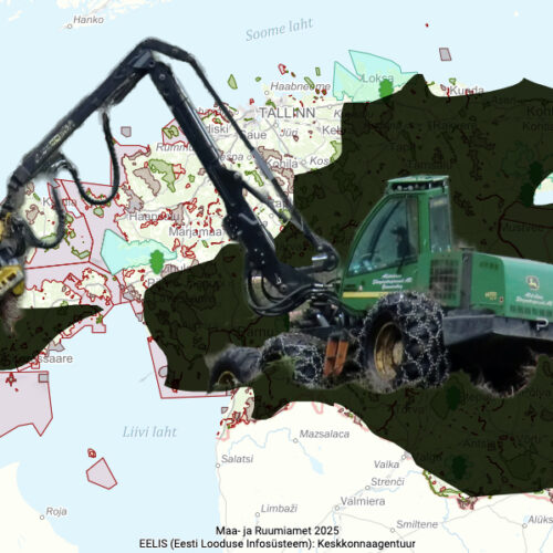 Harvester Eesti kaardi peal rüüstamas Eesti metsa